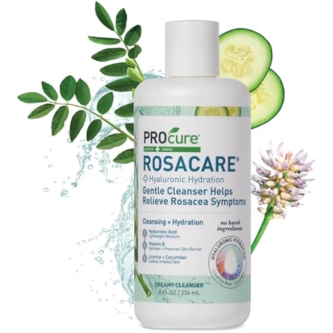 PROcure ROSACARE GENTLE FACE CLEANSER, 8 OZ, HYDRATING CLEANSER WITH HYALURONIC ACID & NIACINAMIDE, FACE WASH FOR SENSITIVE SKIN, RELIEVES ROSACEA SYMPTOMS LIKE REDNESS, FLAKINESS & DRYNESS - Image 1